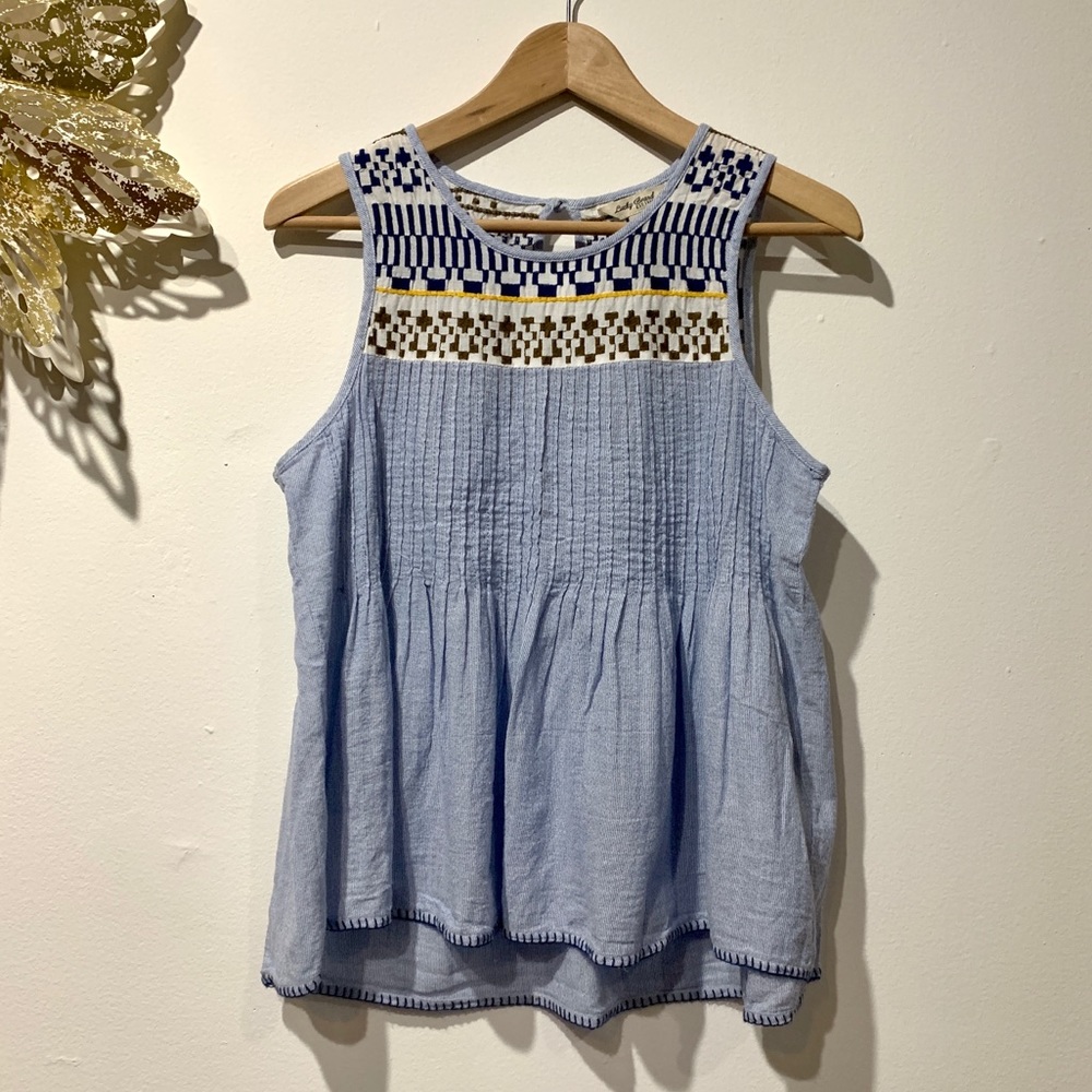 100% Cotton Lucky Brand Blue Embroidered Tank